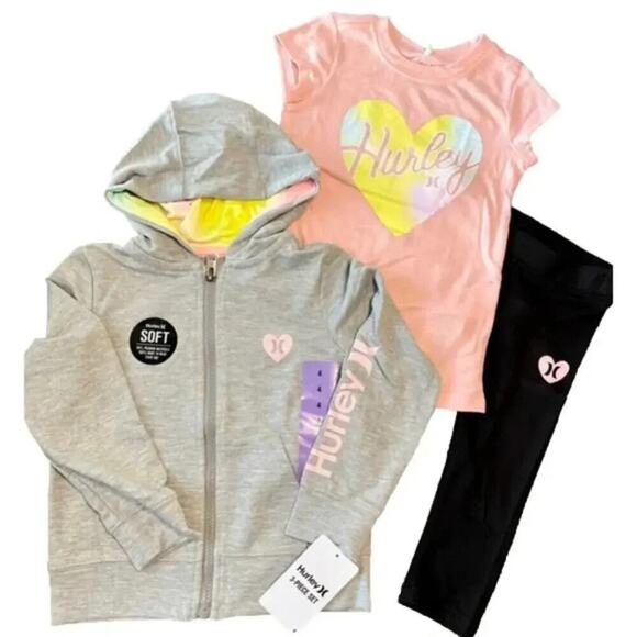 Hurley Girl’s Hoodie Leggings Shirt 3-piece Set Size 4 NWT - Picture 1 of 8